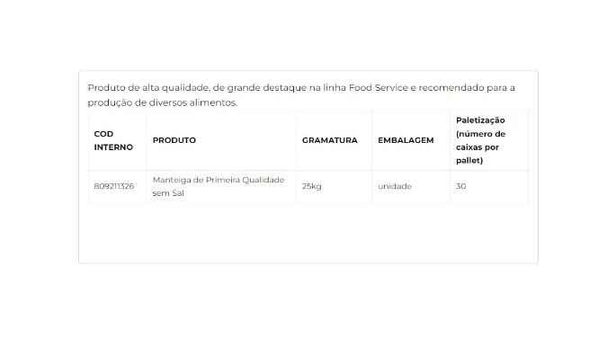 Manteiga de Primeira Qualidade sem Sal 25kg cliente