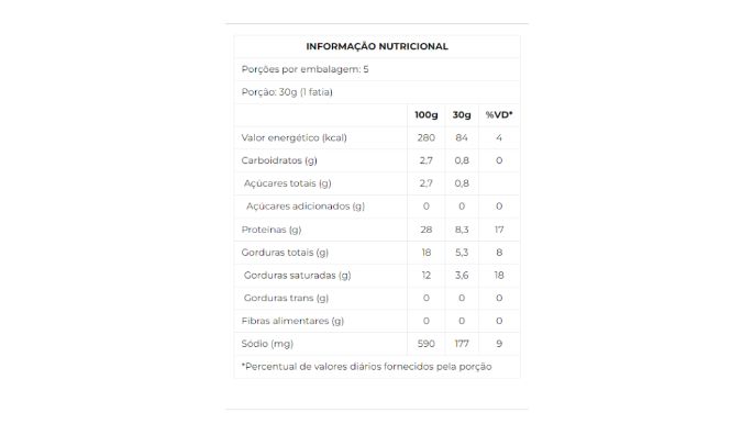 Queijo Mussarela Light Fatiado 150g nutri