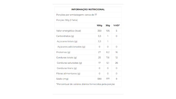 Queijo Mussarela Fatiado 500g nutri